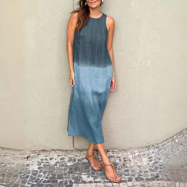 Robe en Tencel sans manches à col rond et à couleur assortie pour l'été Hover Image