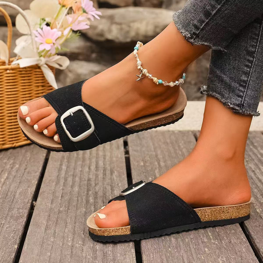 Sandales d'été pour femmes à boucle de ceinture, style européen et américain, bout ouvert