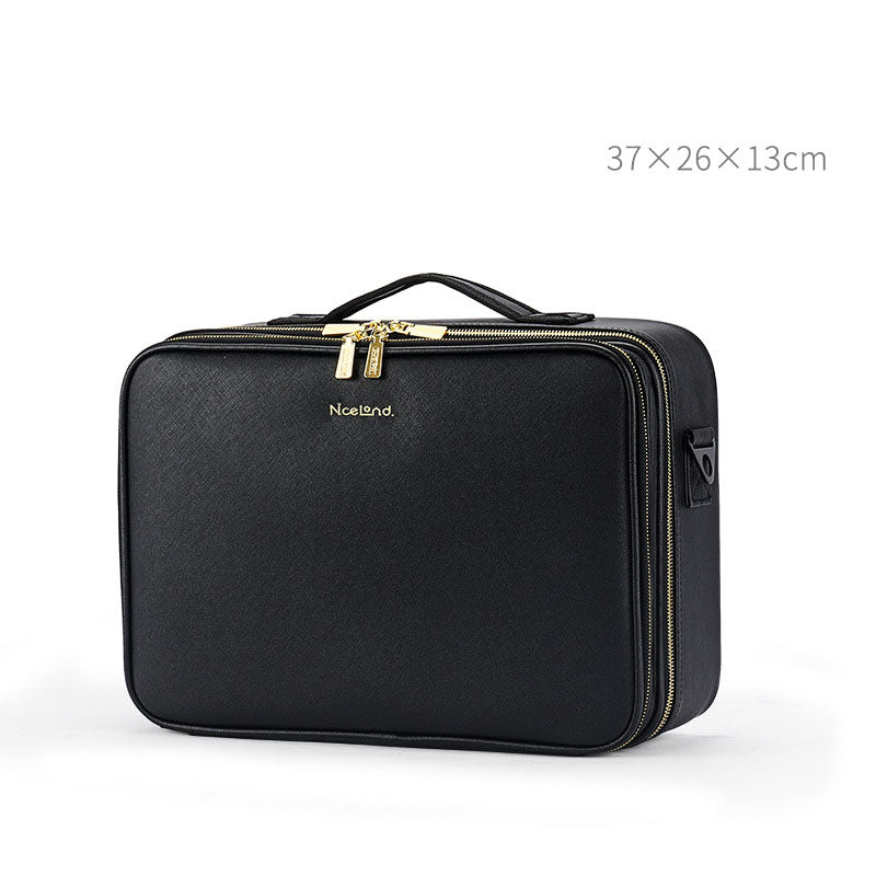 Trousse de Toilette en Cuir Grande Capacité Portable Trousse de Maquillage pour Maquilleur