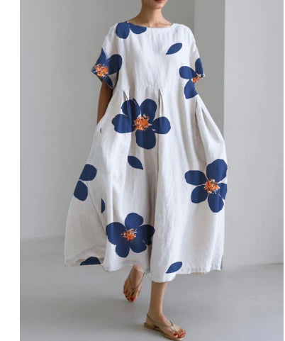Robe Mode Courte Ample à Col Rond et Imprimé Fantaisie