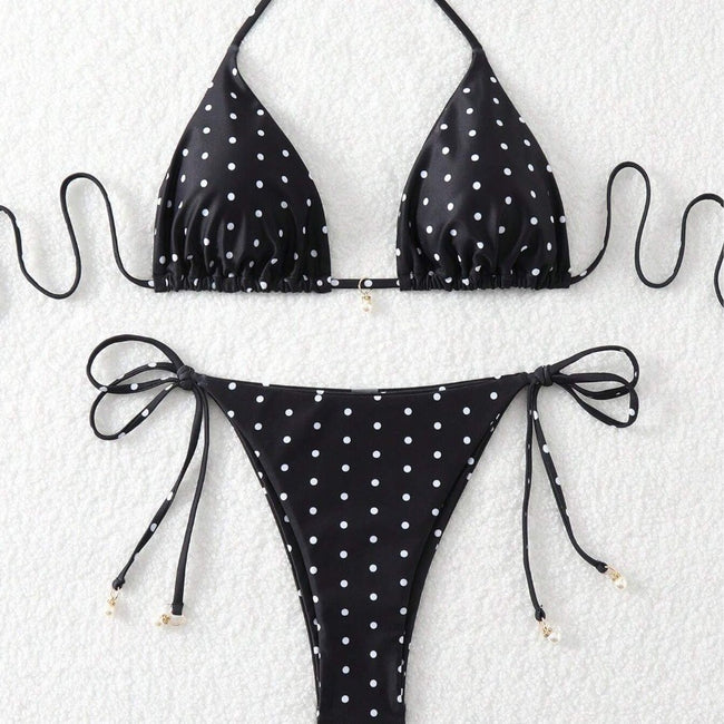 Womens Sexy Printed Drawstring Bikini Swimsuit Main Image