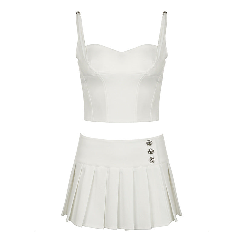 Ensemble deux pièces jupe plissée unie style fille branchée mode Y2k
