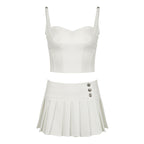 Ensemble deux pièces jupe plissée unie style fille branchée mode Y2k