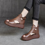 Été Nouveauté Rétro Sandales Vides Derrière Peep Toe En Cuir De Vachette Pour Femmes