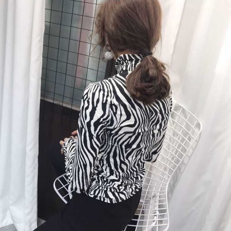Retro Zebra Print Long Sleeved Shirt Women All Match