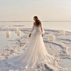 Robe de mariée de plage à manches bouffantes pour femme