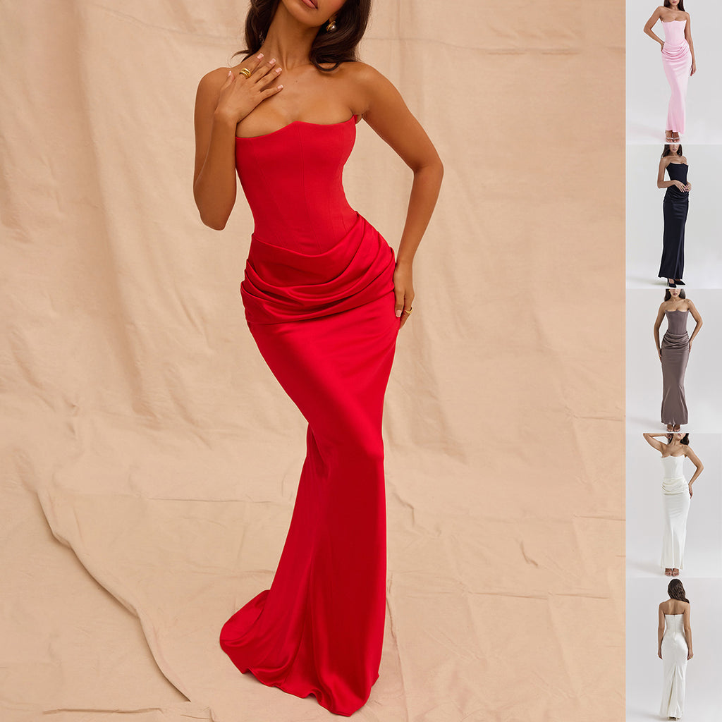 Robe longue bustier moulante, robe de soirée sexy sans dos pour femmes