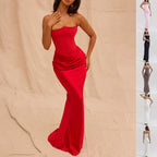Robe longue bustier moulante, robe de soirée sexy sans dos pour femmes