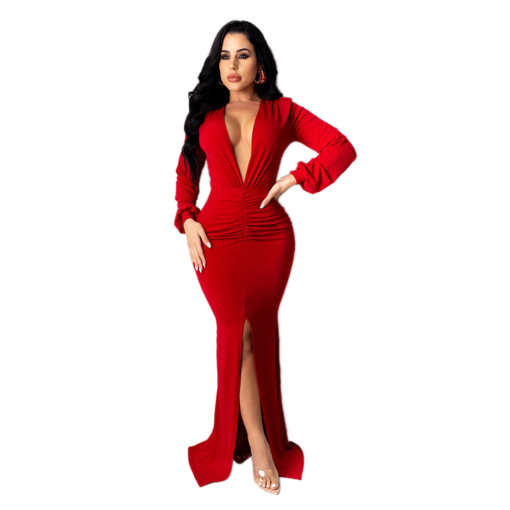 Robe de soirée moulante à col en V pour femme grande taille