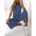 Ensemble deux pièces sans manches pour femme en coton et lin, chemise et pantalon large court
