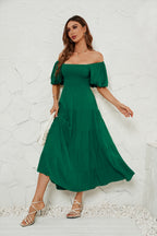 Robe d'été à col carré et dos nu, manches bouffantes, pour femmes