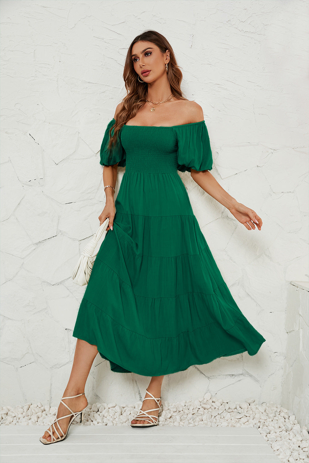 Robe d'été à col carré et dos nu, manches bouffantes, pour femmes