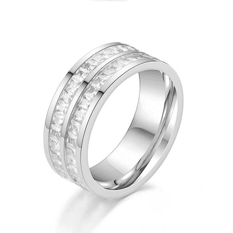 Bague en acier inoxydable avec strass tendance pour femme