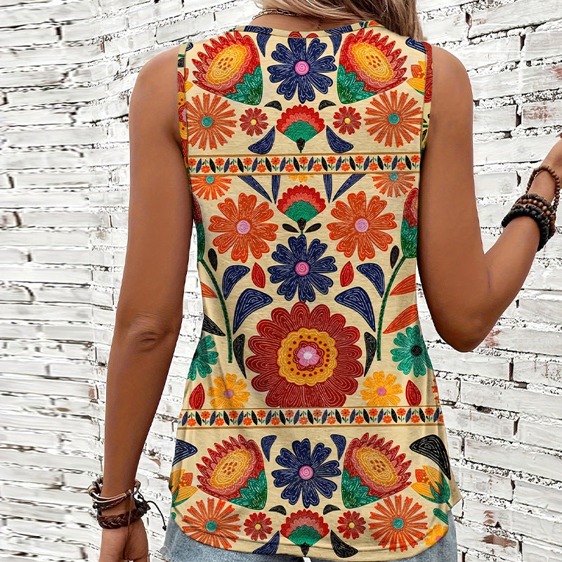 Gilet floral d'été sans manches pour femme