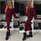 Ensemble deux pièces pour femme, costume décontracté, sweat-shirt à manches longues et col en V, et robe sans manches