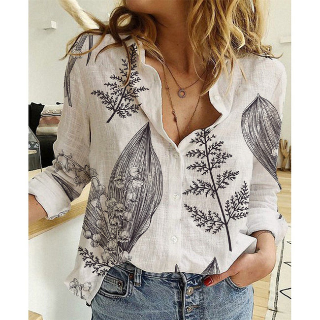 Chemise en lin et coton lavé à manches longues boutonnée pour femme Main Image