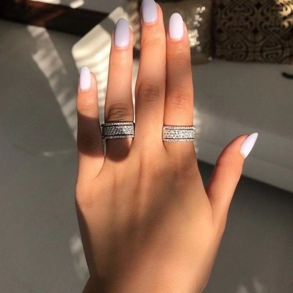 Bague de luxe couleur argent larges anneaux d'amour pour femmes cadeaux de fiançailles