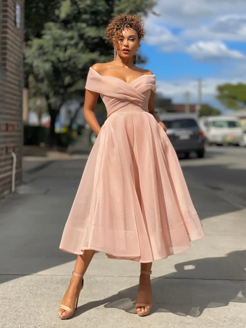Robe de soirée décontractée unie pour femme, épaules dénudées, élégante, dos nu, sexy, pour anniversaire