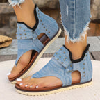Sandales tongs en jean avec fermeture éclair arrière, chaussures plates d'été rétro de plage pour femmes