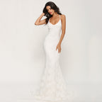 Robe de mariée longue sexy avec col en V et bretelles