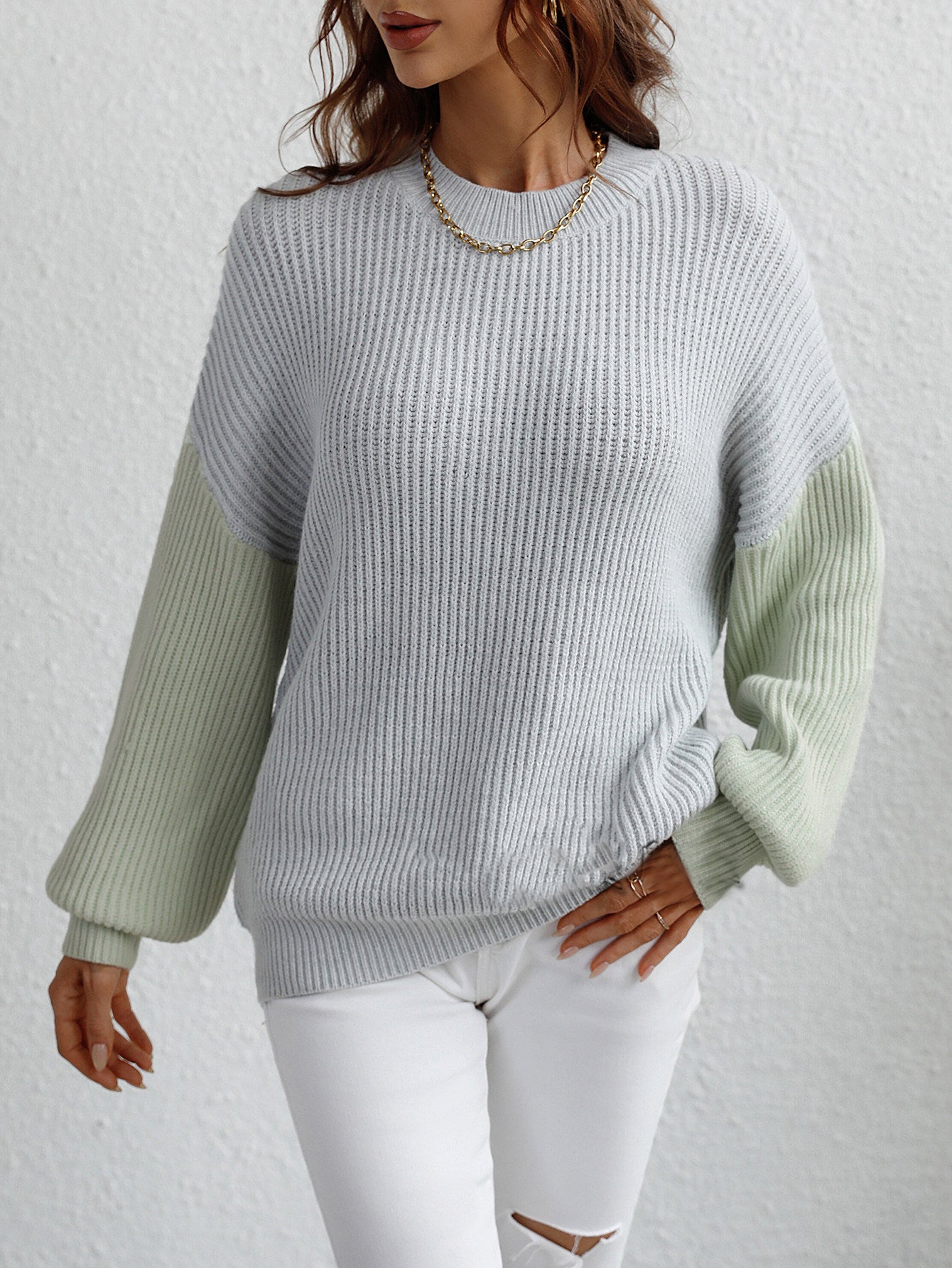 Pull à col rond à manches longues, rayé, ample et oversize pour femme
