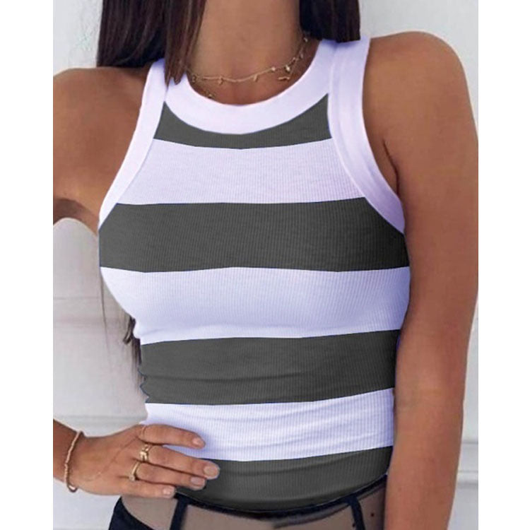 Gilet Sans Manches Imprimé Rayé Femme