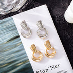 Boucles d'oreilles pendantes rondes et creuses de luxe, couleur or rose et argent, pour femmes, avec incrustation micro-cire, zircon naturel, fleur, bijoux de mariage et quotidiens pour femmes