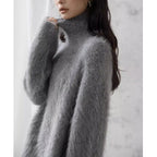 Pull col roulé en mohair gris pour femme