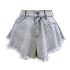 Short en jean taille haute ample à pampilles pour femmes