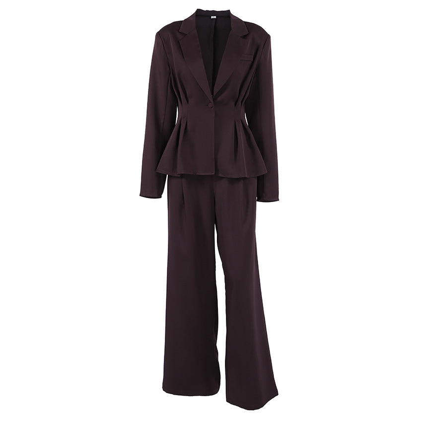 Ensemble tailleur-pantalon marron cintré pour le travail en automne