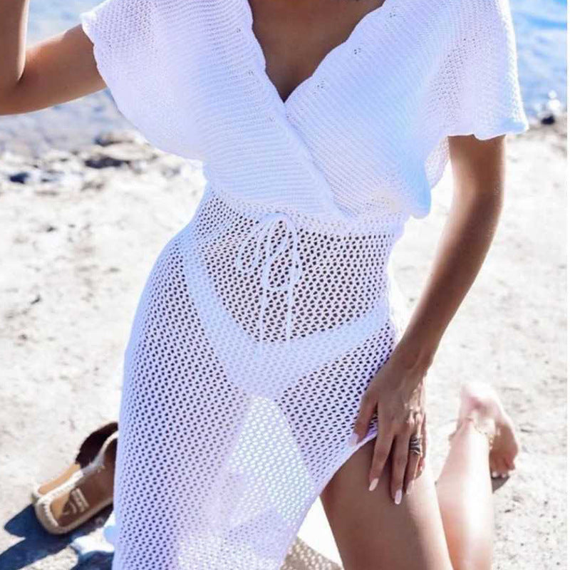 Cache-maillot de plage femme robe de protection solaire ajourée pour vacances en bord de mer