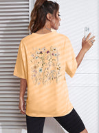 T-shirts décontractés en coton imprimés grappes de fleurs pour femmes