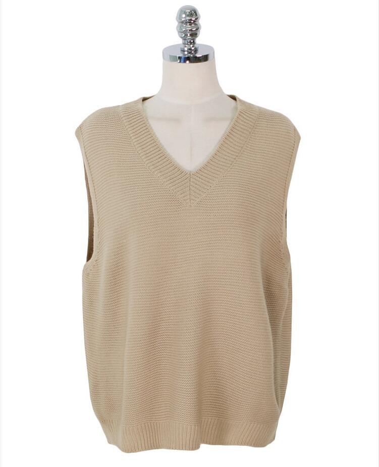 Women's Japanese Sweater Vest Women's Solid Color V-neck Loose Knit Vest Vest Women