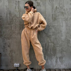 Ensemble deux pièces en molleton polaire à col rond, pull à manches longues et pantalon de costume élégant