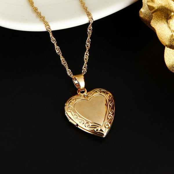 Collier avec pendentif cœur médaillon cadeau Saint-Valentin couleur or 24 carats bijoux fantaisie romantique pour femmes
