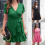 Robe femme à col V, manches pétales et jupe volantée