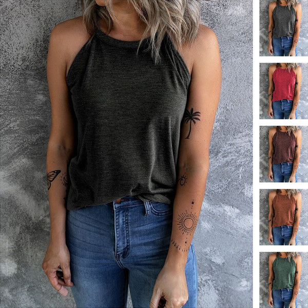 Nouvelle veste d'été sans manches unie à col rond pour femme