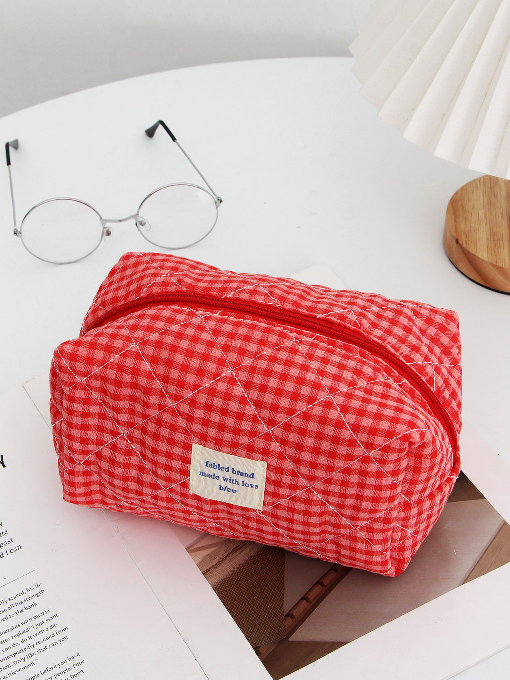 Red Plaid Makeup Bag Portable For Travel