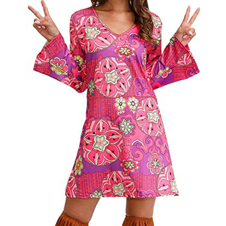 Robe imprimée hippie pour femme