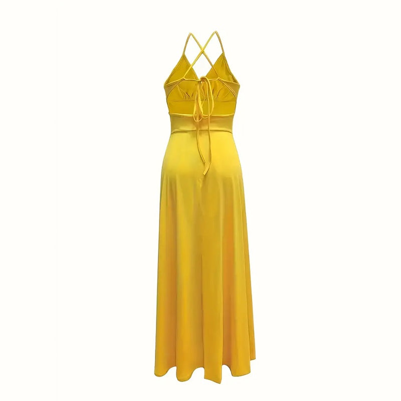 Women's Sexy Deep V Neck Maxi Dress Spaghetti Strap Sleeveless Backless High Slit Long Dress