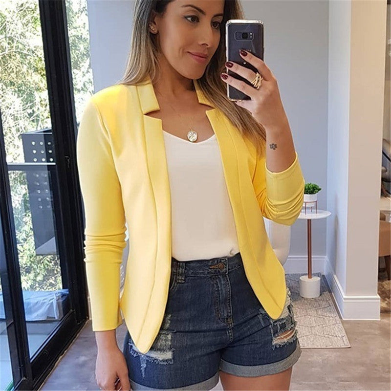 Blazer court décontracté professionnel de couleur unie pour femme