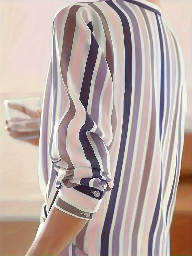 Chemise rayée à blocs de couleurs pour femmes Main Image