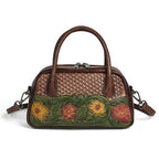 Sac à bandoulière en cuir pleine fleur, style ethnique rétro, pour femmes