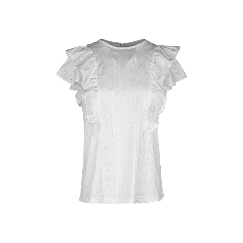 Chemisier décontracté blanc à volants patchwork pour femme