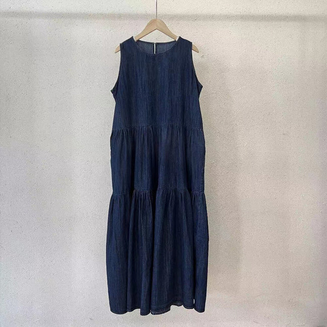 Robe mi-longue en jean sans manches pour femme Main Image