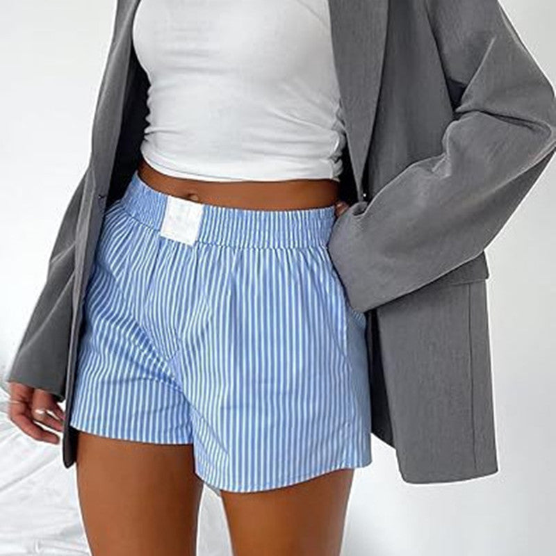 Short en vrac confortable rayé avec poches pour femmes