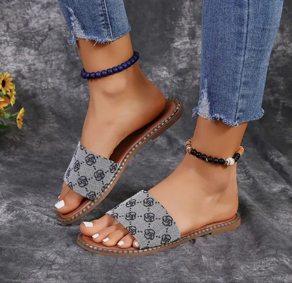 Sandales plates à imprimé floral d'été pour femmes, sandales décontractées antidérapantes, chaussures de plage pour les vacances