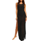 Robe chemisier de bikini à pampilles sans manches et à col rond de couleur unie évidée pour femme