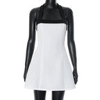 Mini-robe blanche sexy sans manches à licou noir, épaules dénudées, décontractée, style Lolita Y2K, printemps-été