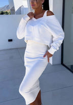 Ensemble deux pièces pour femme, costume décontracté, sweat-shirt à manches longues et col en V, et robe sans manches